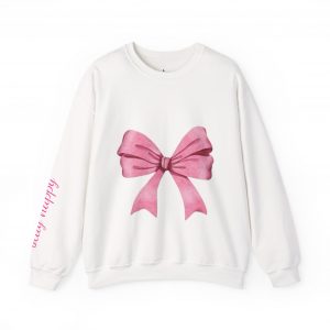 4341216389385651880_2048.jpeg Crewneck Sweatshirt — Pink Bow "Be Happy Everyday" Cozy Motivational Pullover