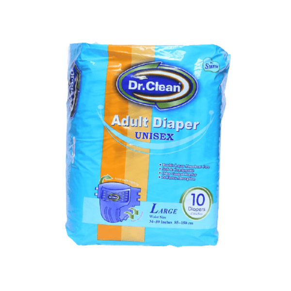 Dr.Clean Adult Diaper Unisex | Size Large | Waist 36-54 inches ( 10 Pcs )